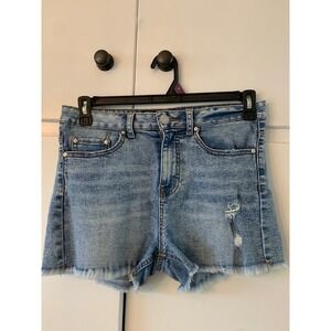 Indigo Rein Denim Shorts Womens Size 9 Blue Distressed Frayed Hem Casual